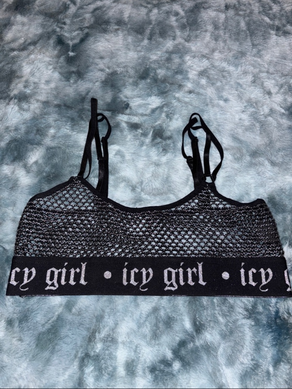 Icy Girl Black Mesh Bralette with Logo Band
